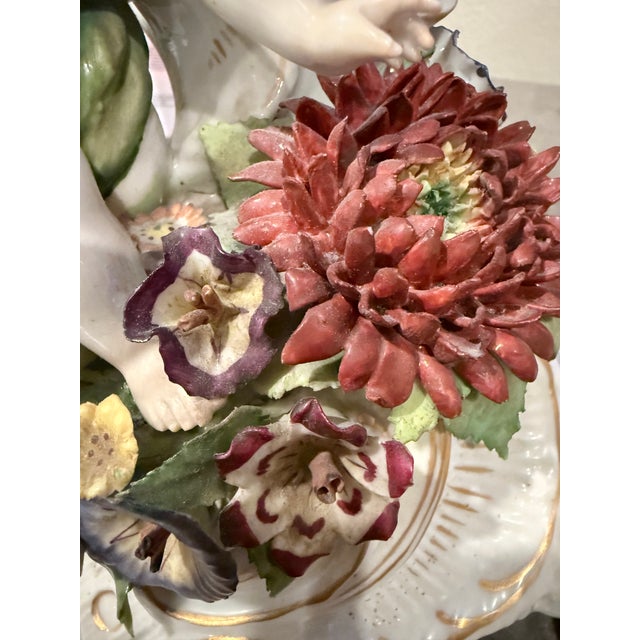Rococo Von Schierholz Handmalerei Dresden Cherub Putti Flower Candle Holders-Pair For Sale - Image 3 of 12