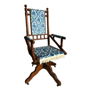 Antique Eastlake Rolling Desk Side Chair, Reupholstered For Sale