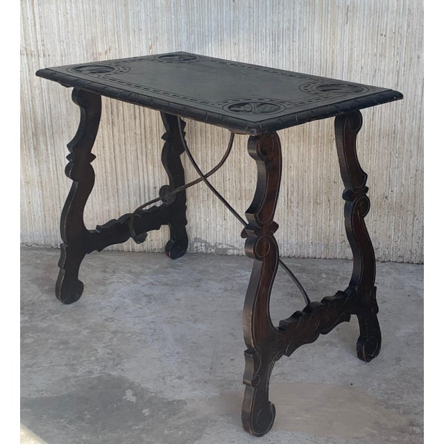 19th Century Spanish Baroque Side Table with Carved Top & Legs & Iron Stretchers For Sale - Image 18 of 18