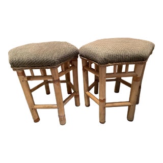 1930s Vintage Pair of Rattan Stools For Sale