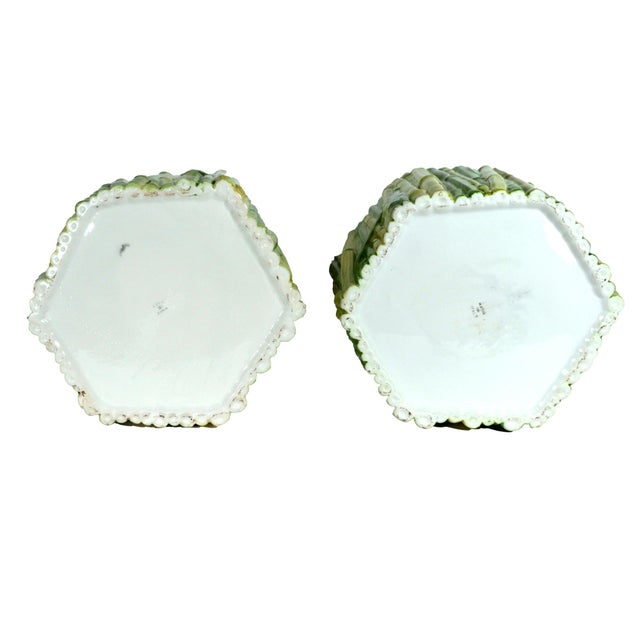 Italian Hollywood Regency Faux Bamboo Ceramic Cachepots- A Pair For Sale - Image 9 of 11