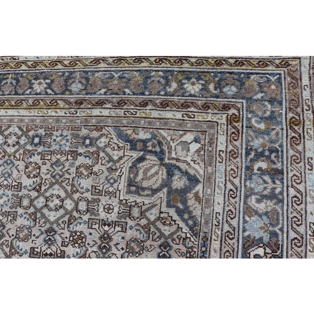 Antique Persian Hamadan Gallery Rug With Allover Pattern in Cool Tone 8'0 X 16'10 For Sale - Image 13 of 17