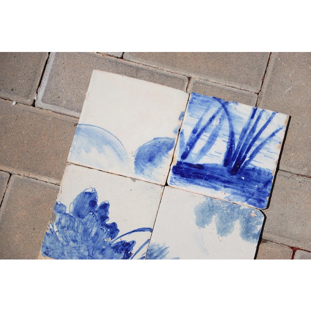 Antique Set of Six Baroque Portuguese Tiles 18th Century Blue & White Landscape Scene For Sale - Image 6 of 8