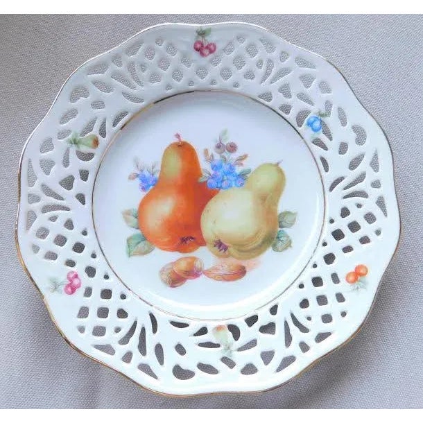 1950s Schumann Arzberg Reticulated Porcelain Pear Fruit, Dessert/Salad Plates Vintage 1950's, Made in Germany, Set of 4 For Sale - Image 5 of 12