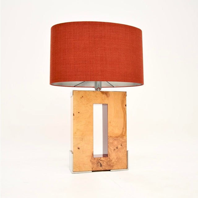 Large Burr Walnut and Chrome Table Lamp attributed to Oitoemponto, 2001 For Sale - Image 9 of 9