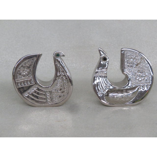 Ecuador Joaquin Tinta Style Black Green Gem Eyes Birds Figurines a Pair 4621b For Sale - Image 10 of 12