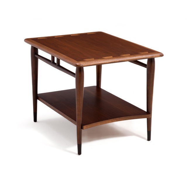 A single Lane Acclaim walnut and ash side table. Professionally refinished in very good condition. A very good example of...