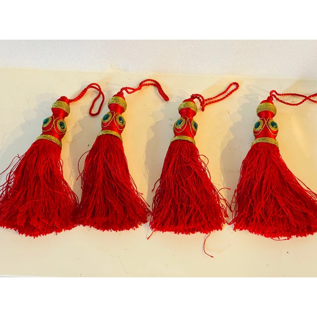 1960s 4 Red Gold Silk Tassels Passemanterie Vintage For Sale - Image 5 of 6