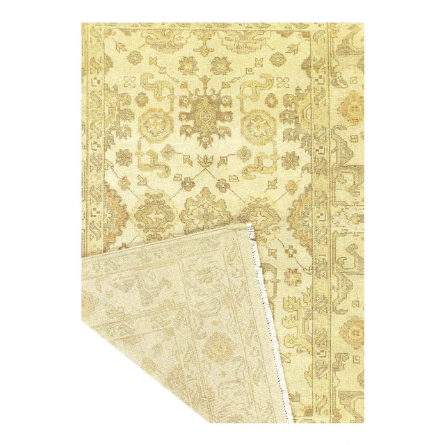 Traditional Ivory Hand Knotted Oushak Design For Sale - Image 3 of 4