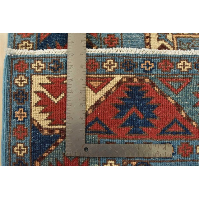 Kazak Runner 2’9” X 9’6” Blue Wool Tribal Hand-Knotted Oriental Rug For Sale - Image 12 of 12