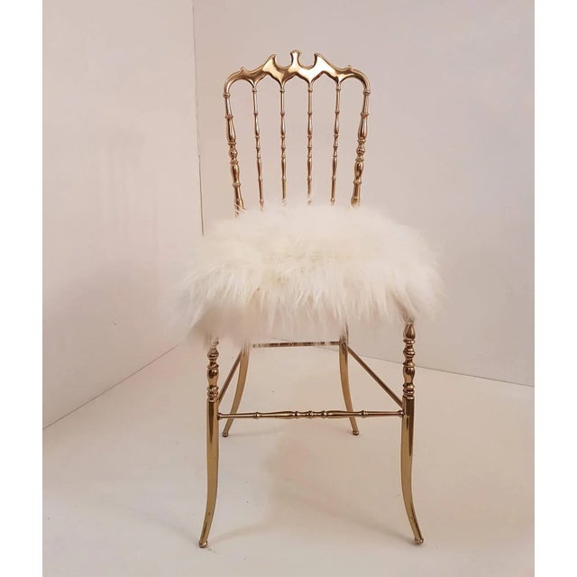 Metal Italian Iceland Wool Upholstery & Massive Brass Chair by Chiavari For Sale - Image 7 of 13