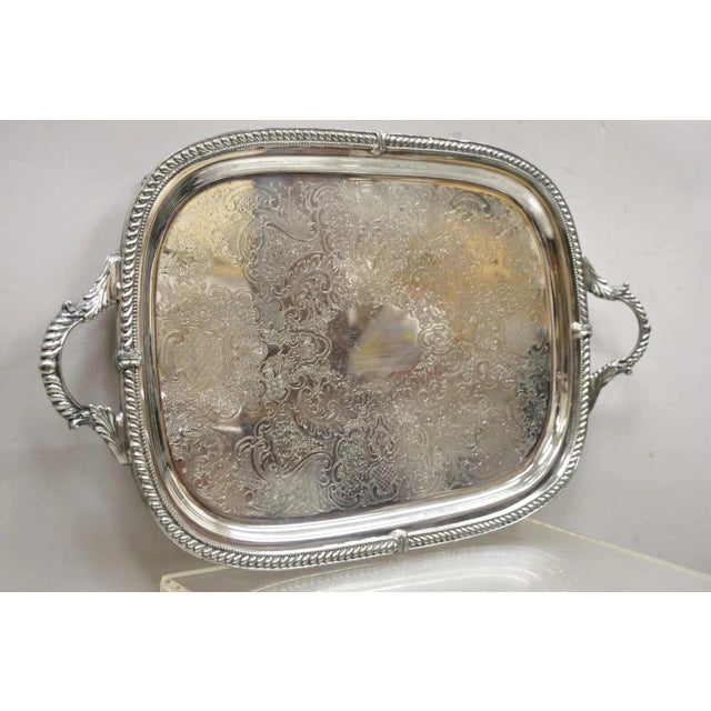 Victorian Vintage Victorian Silver Plated Regency Twin Handle Bar Platter Serving Tray For Sale - Image 3 of 11