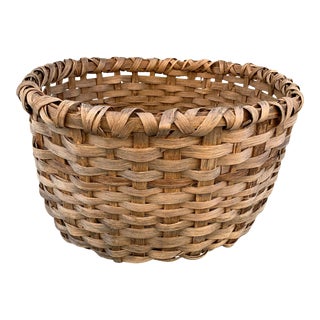 Large 19th Century Oak Splint Wool Basket For Sale