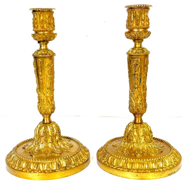 Pair of Louis XVI Revival Ormolu Candlesticks, French, Belle Époque, Circa 1880–1900 A refined pair of French Louis XVI...