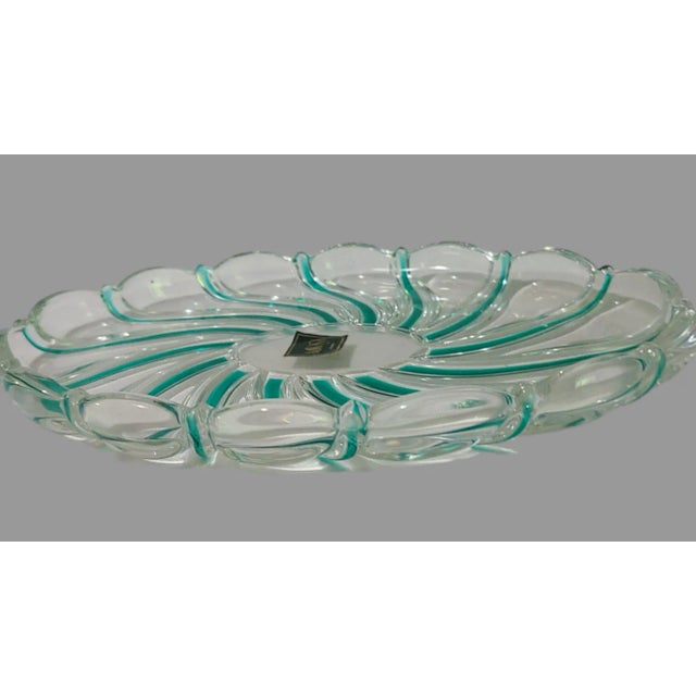 Mikasa Late 20th Century Mikasa Green Striped Glass Oval Tray Dish Germany For Sale - Image 4 of 5