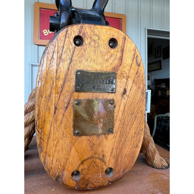 Vintage Triple Wood Block & Tackle Lamp For Sale In West Palm - Image 6 of 10