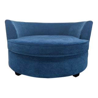 Modern Blue Velvet Round Lounge Chair For Sale