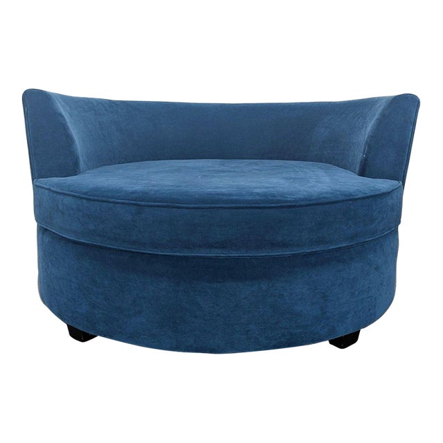 Modern Blue Velvet Round Lounge Chair For Sale