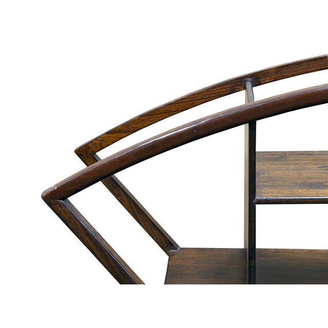1990s Large Size Chinese Dark Brown Fan Shape Display Curio Stand Easel For Sale - Image 5 of 12