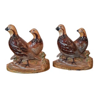 Early 20th Century Hubley Cast Iron Painted Quail Bookends- a Pair For Sale