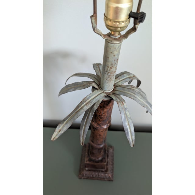 1970s Vintage 1970s Large Faux Bamboo Palm Tree Statement Table Lamp For Sale - Image 5 of 9