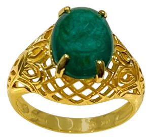 3.3 Carat Oval Emerald Cabochon 14 Karat Yellow Gold Cocktail Ring Vintage