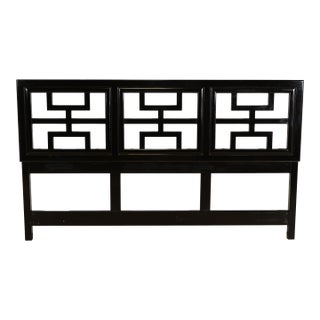 Raymond Sobota for Century Furniture Mid-Century Hollywood Regency Chinoiserie Black Lacquered King Size Headboard, 1970s For Sale