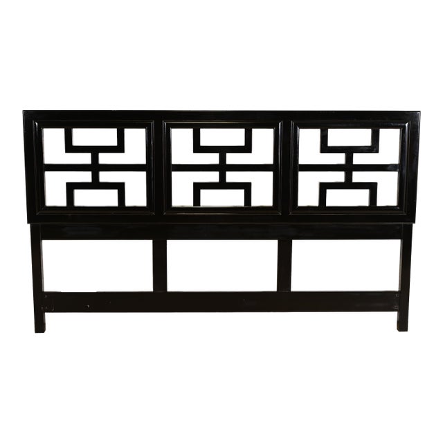 Raymond Sobota for Century Furniture Mid-Century Hollywood Regency Chinoiserie Black Lacquered King Size Headboard, 1970s For Sale