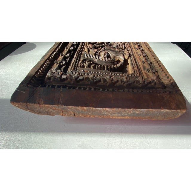Wood Mid-Century Collected South Indian Teak Architectural Door Lintel Relief Panel – 30" For Sale - Image 7 of 16