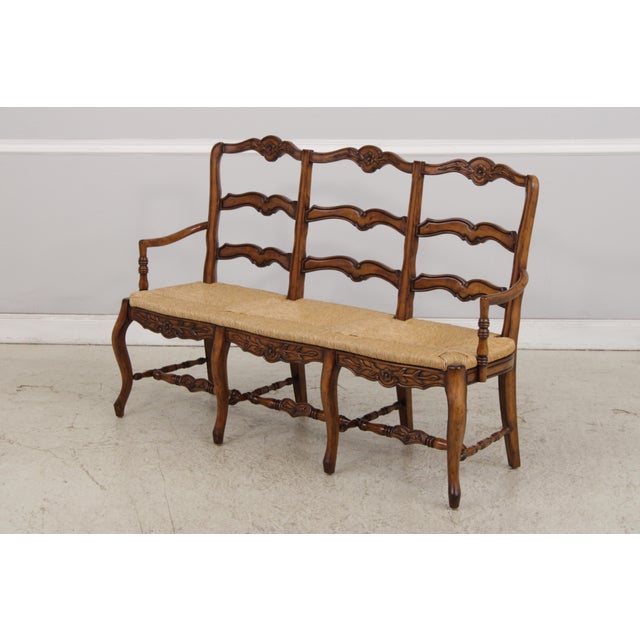 French Country Country French Triple Back Rush Seat Settee For Sale - Image 3 of 18