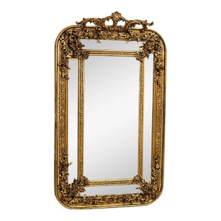 Baroque Grandeur – Full-Length Gold Leaf Mirror With Intricate French-Inspired Carvings & Regal Details For Sale