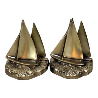 Vintage Brass Sailboat Bookends - a Pair For Sale