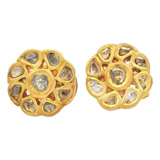 Vintage 20 Karat Yellow Gold Rose Cut Diamond Earrings, A Pair For Sale
