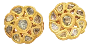 Vintage 20 Karat Yellow Gold Rose Cut Diamond Earrings, A Pair