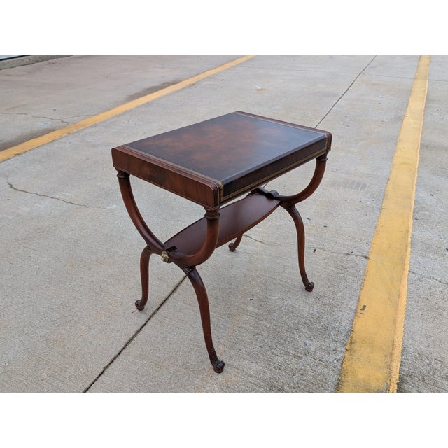 Brown 1950s Regency Leather Top Mahogany Side Table With Curule Legs - A Pair For Sale - Image 8 of 16