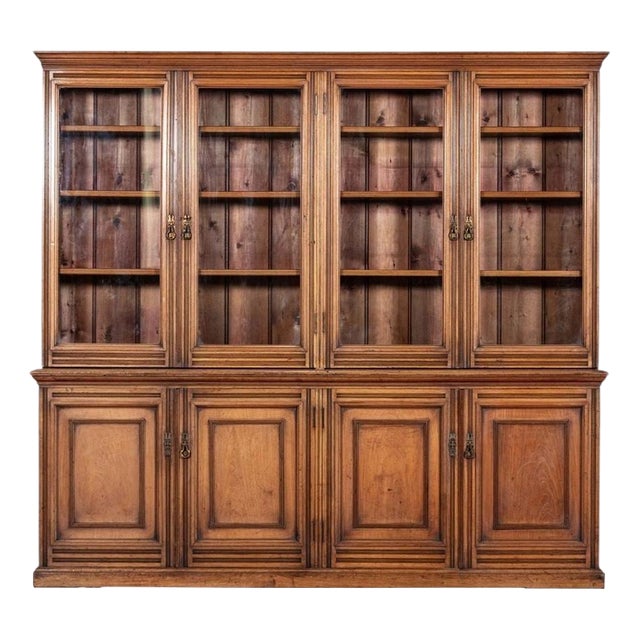 Large English Glazed Walnut Bookcase, 1870s For Sale