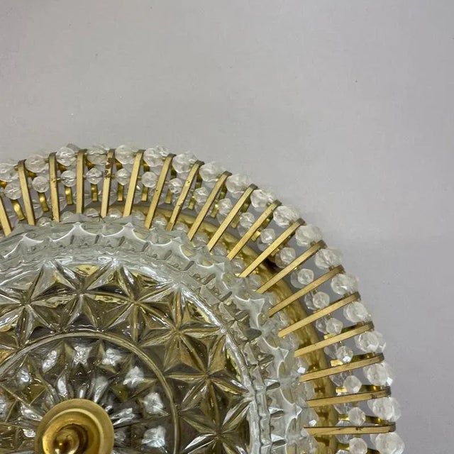 Metal Hollywood Regency Glass and Brass Ceiling Light from Ernst Palme Palwa, Germany, 1970s For Sale - Image 7 of 18