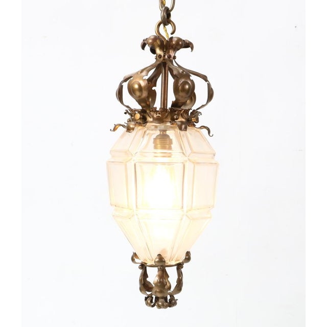 Patinated Brass Arts & Crafts Lantern, 1900s For Sale - Image 6 of 17
