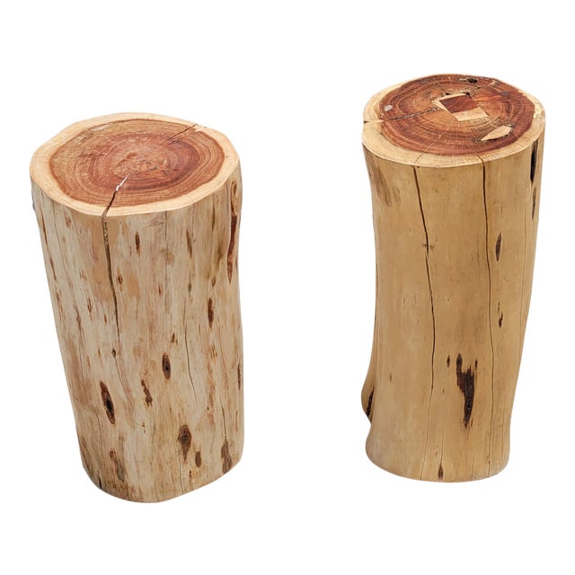 Wood Tree Trunk Tables - Unmatched Pair For Sale