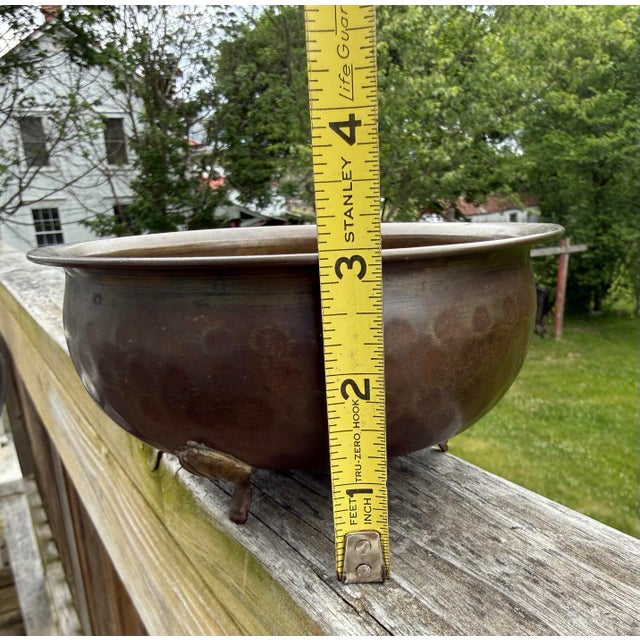 Metal Antique Russian Handmade Hammered Copper 3 Feet Planter/Pot 6” X 3” For Sale - Image 7 of 7