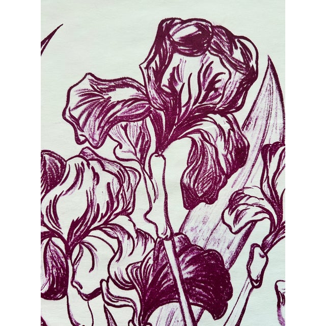 1980s “Burgundy Iris” Original Hand Printed Lithograph. For Sale - Image 4 of 10