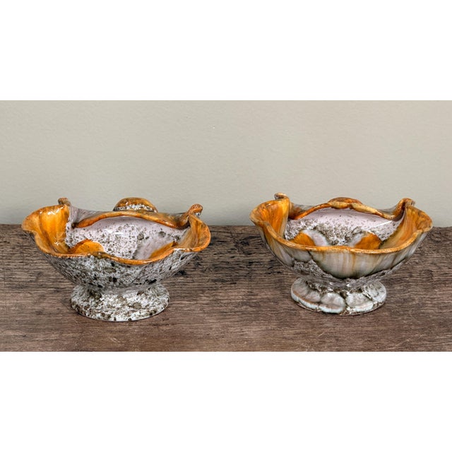 Mid 20th Century Italian Mid Century Art Pottery Shell Form Pedestal Bowls - A Pair For Sale - Image 5 of 7
