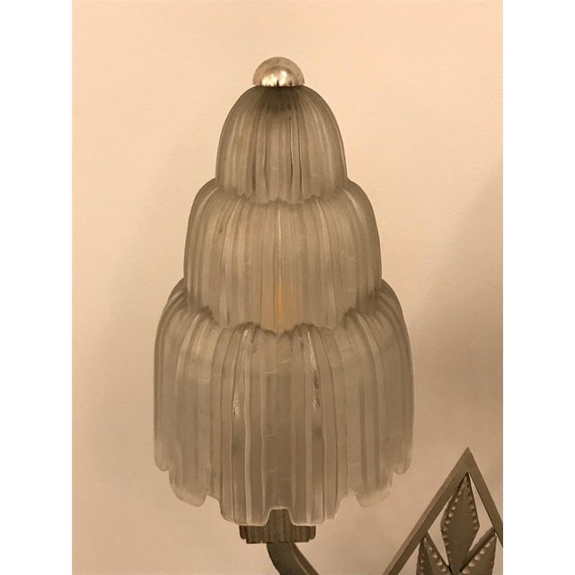 Silver French Art Deco "Waterfall" Table Lamp Signed by Sabino For Sale - Image 8 of 13