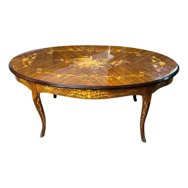 Mid Century Inlaid Italian Oval Coffee Table For Sale