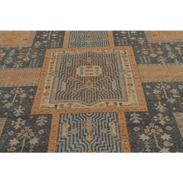 2010s Rug & Kilim’s Distressed Persian Style Rug in Blue & Orange Garden Pattern For Sale - Image 5 of 6