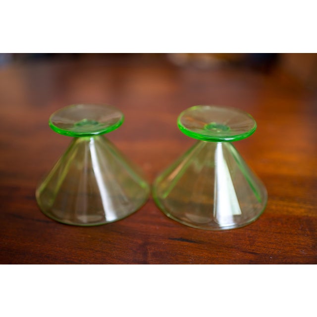 1930's Federal Depression Vaseline Glass Low Footed Sherbets - a Pair For Sale In Washington DC - Image 6 of 6