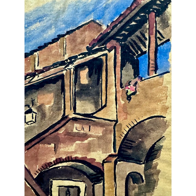 Rustic Henry Emil Salloch Original Watercolor on Paper St. Gimignano, Court of the Museum, Italy. 1970. For Sale - Image 3 of 7
