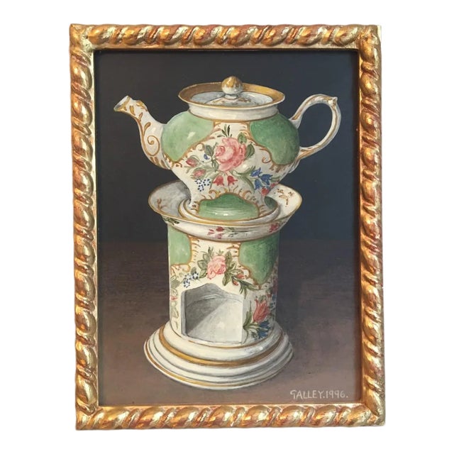 English Teapot Still-Life Painting by Galley, Framed For Sale