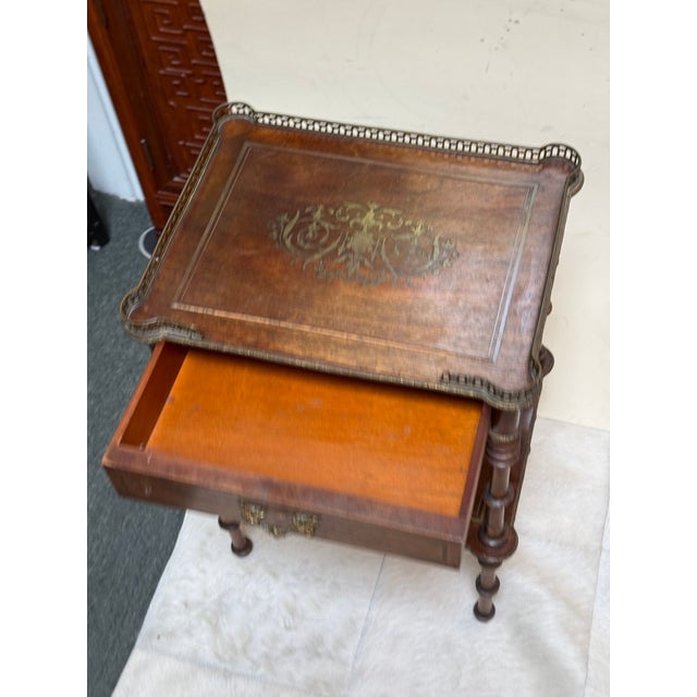 Brown French Nightstand With Metal Gallery, 19th Century For Sale - Image 8 of 12
