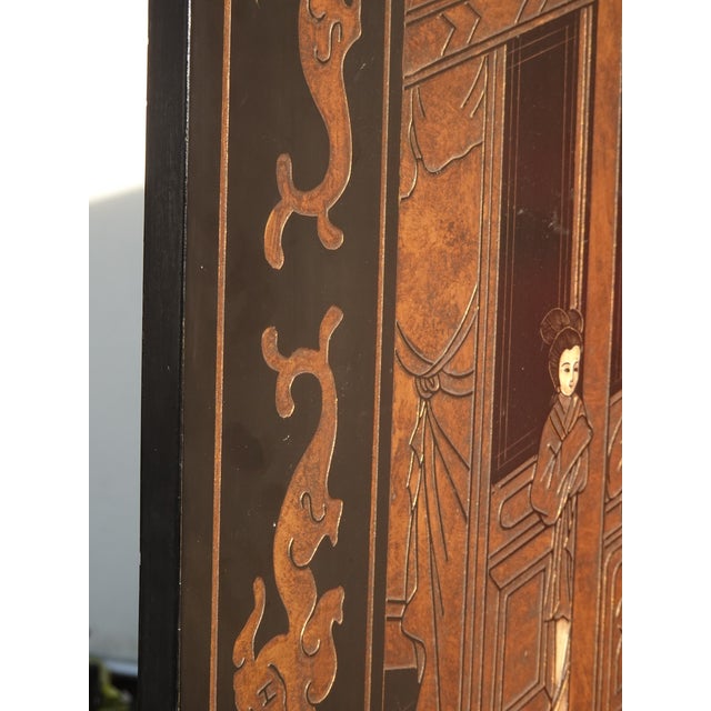 84"Tall Vintage Six Panel Oriental Asian Red Folding Screen Room Divider Palace For Sale - Image 17 of 18